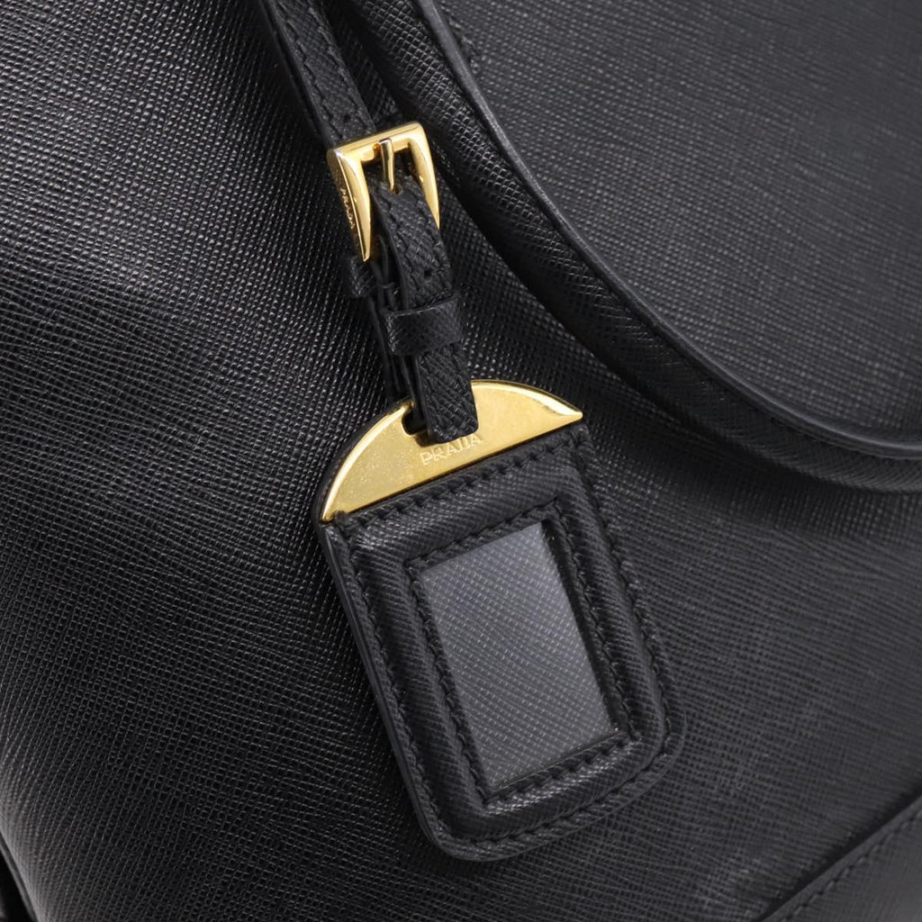 PRADA Hand Bag Safiano Leather 2way Black Gold Auth BA15919V