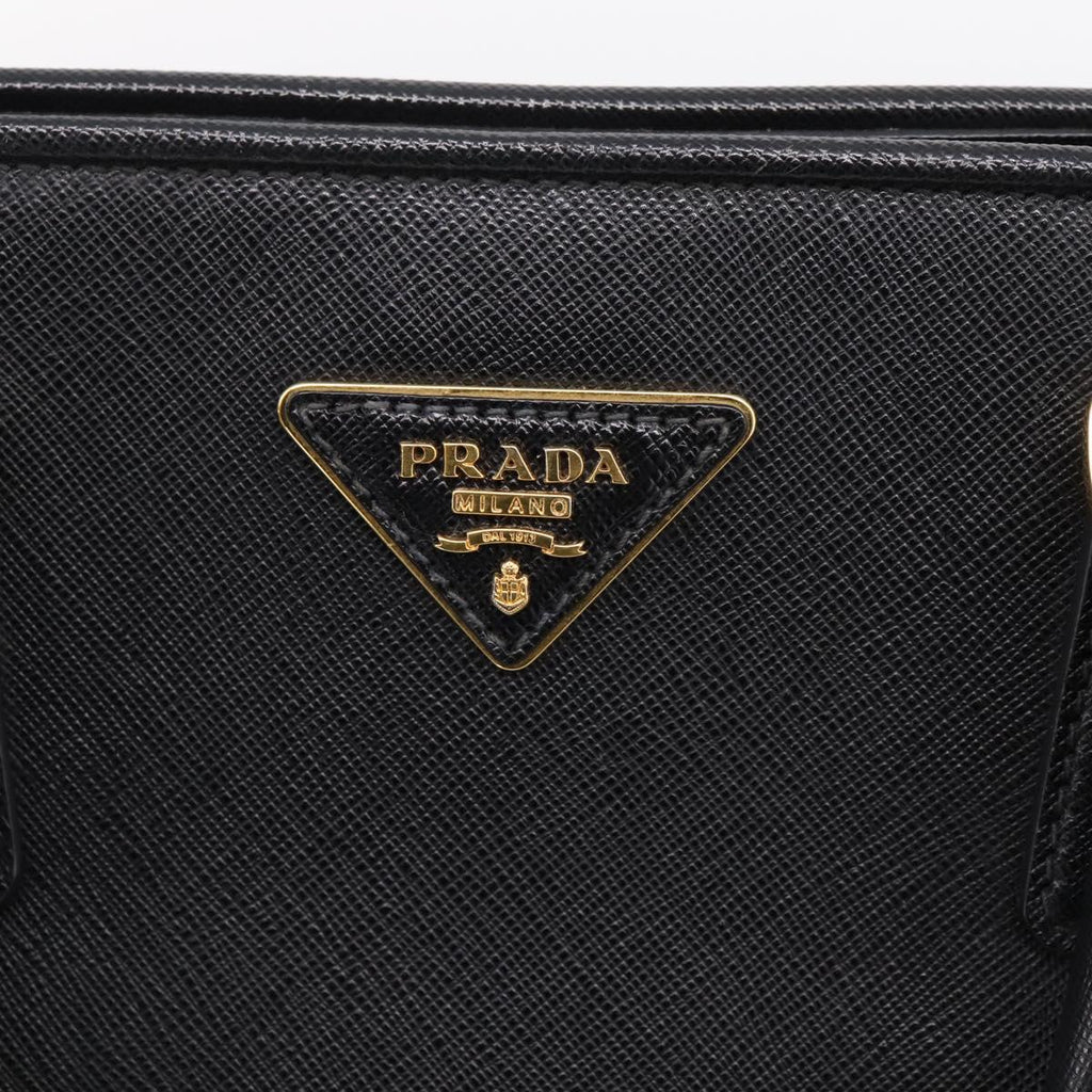 PRADA Hand Bag Safiano Leather 2way Black Gold Auth BA15919V