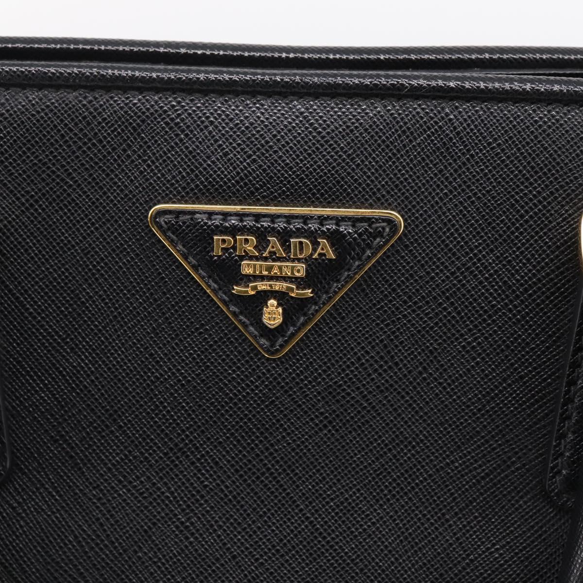 PRADA Hand Bag Safiano Leather 2way Black Gold Auth BA15919V