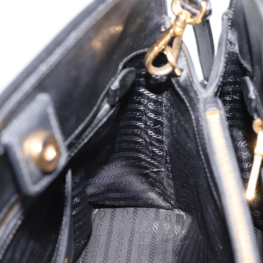 PRADA Hand Bag Safiano Leather 2way Black Gold Auth BA15919V