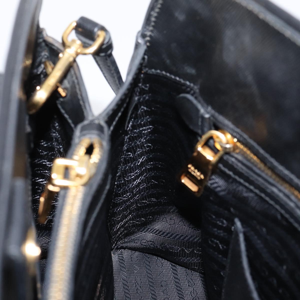 PRADA Hand Bag Safiano Leather 2way Black Gold Auth BA15919V