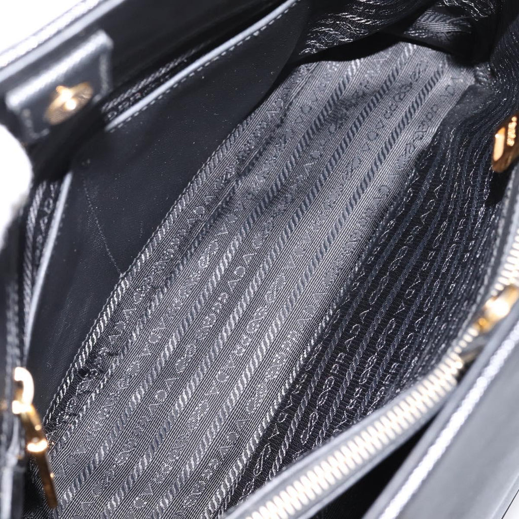 PRADA Hand Bag Safiano Leather 2way Black Gold Auth BA15919V