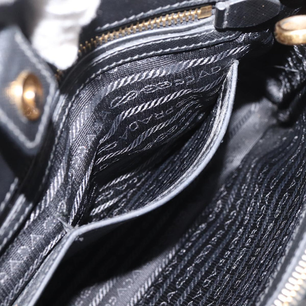 PRADA Hand Bag Safiano Leather 2way Black Gold Auth BA15919V