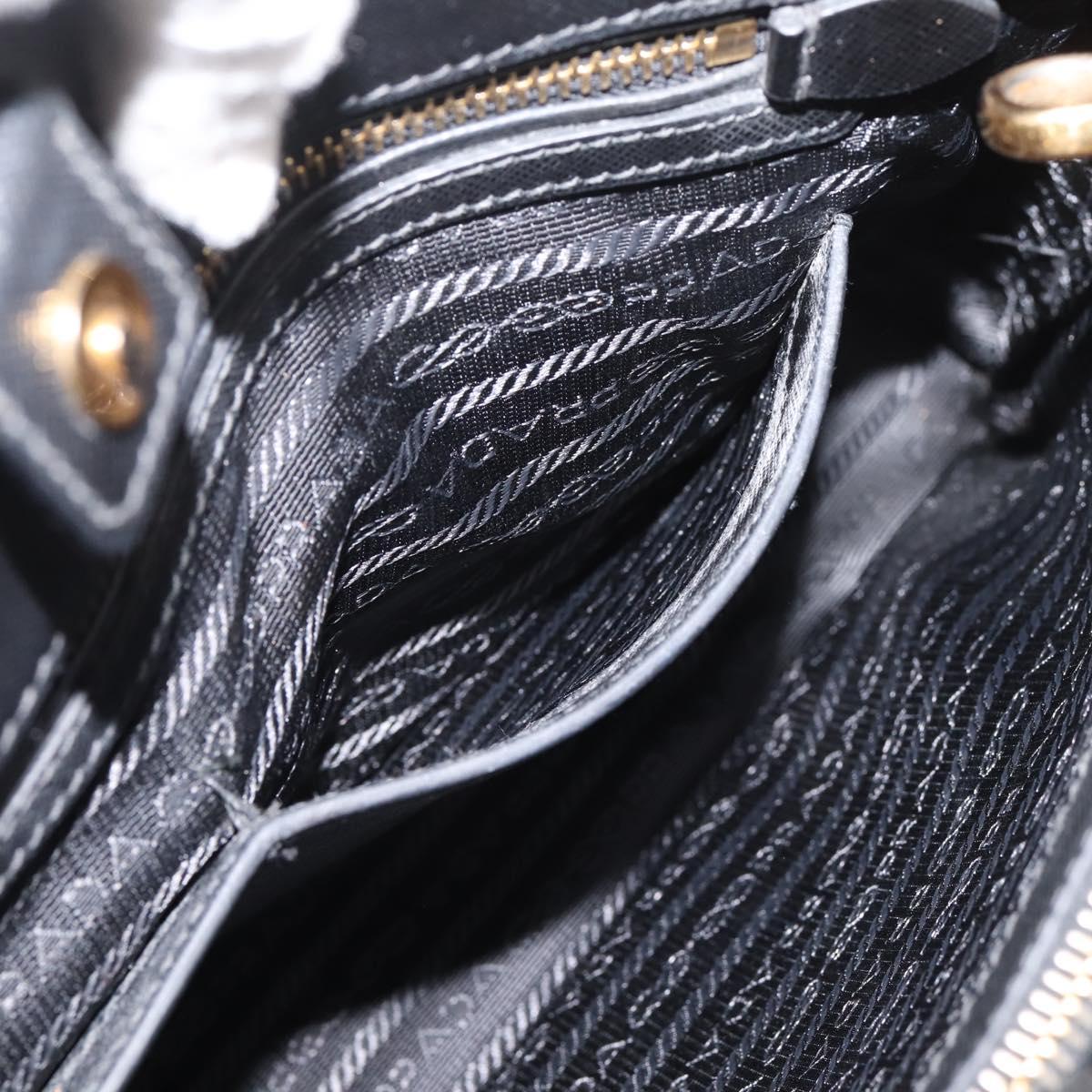 PRADA Hand Bag Safiano Leather 2way Black Gold Auth BA15919V