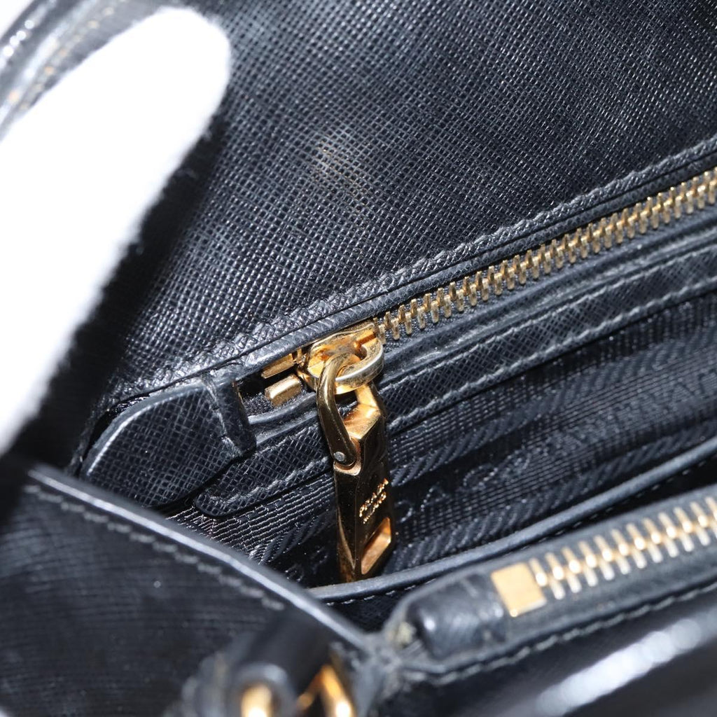 PRADA Hand Bag Safiano Leather 2way Black Gold Auth BA15919V