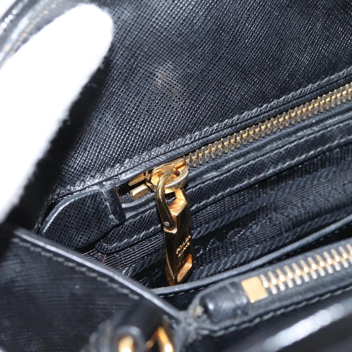 PRADA Hand Bag Safiano Leather 2way Black Gold Auth BA15919V