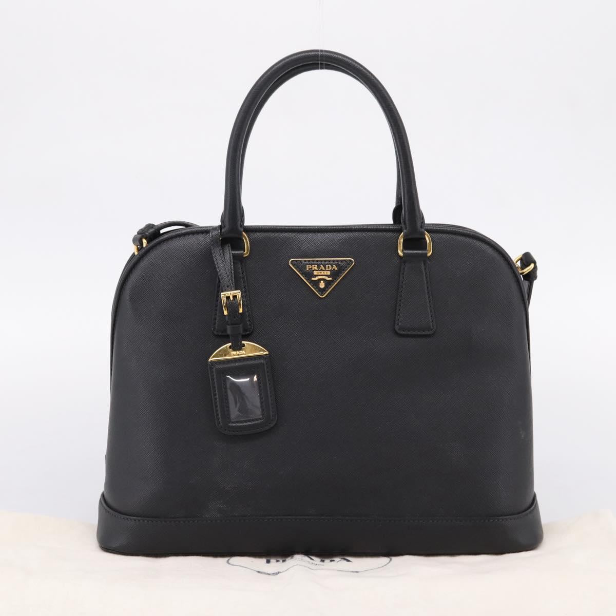 PRADA Hand Bag Safiano Leather 2way Black Gold Auth BA15919V