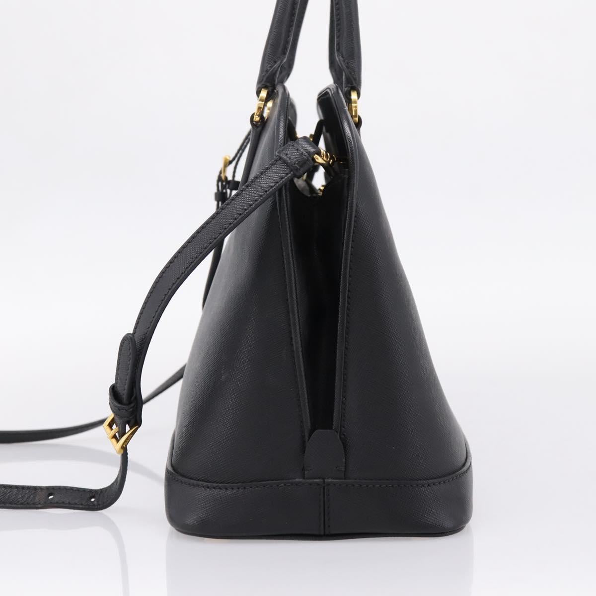 PRADA Hand Bag Safiano Leather 2way Black Gold Auth BA15919V