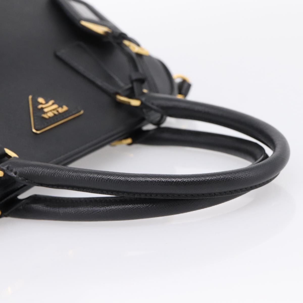 PRADA Hand Bag Safiano Leather 2way Black Gold Auth BA15919V