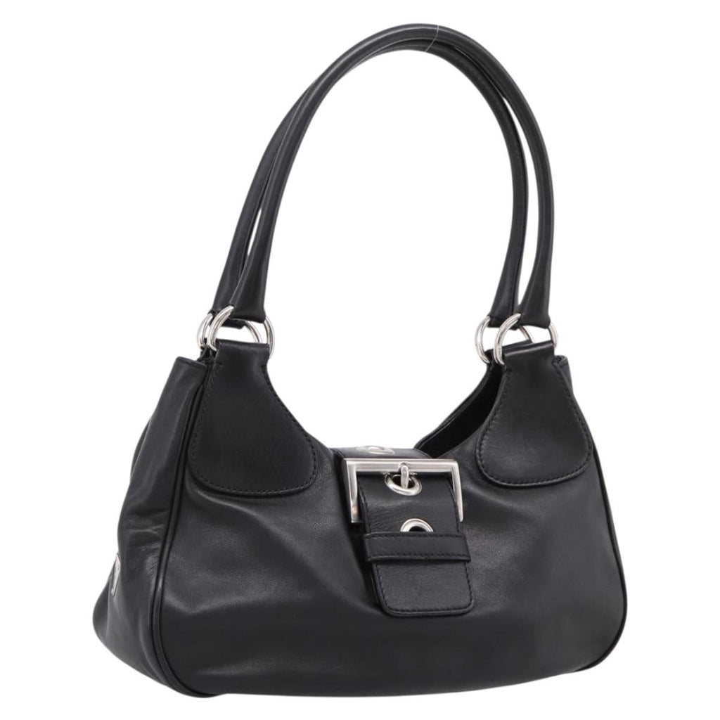 PRADA Shoulder Bag Leather Black Silver Auth BA15920M