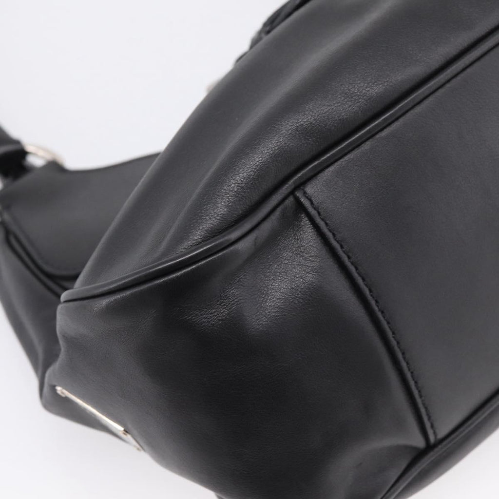 PRADA Shoulder Bag Leather Black Silver Auth BA15920M