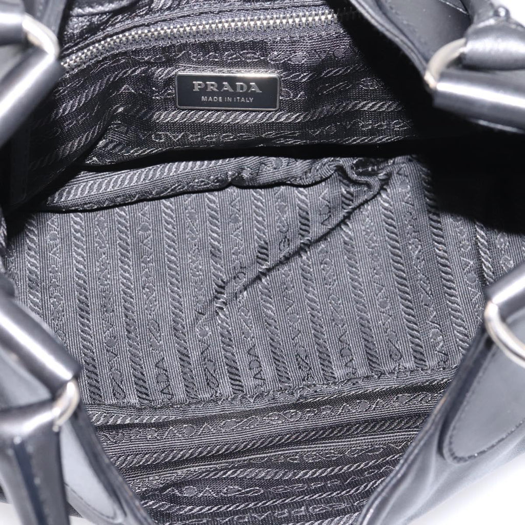 PRADA Shoulder Bag Leather Black Silver Auth BA15920M