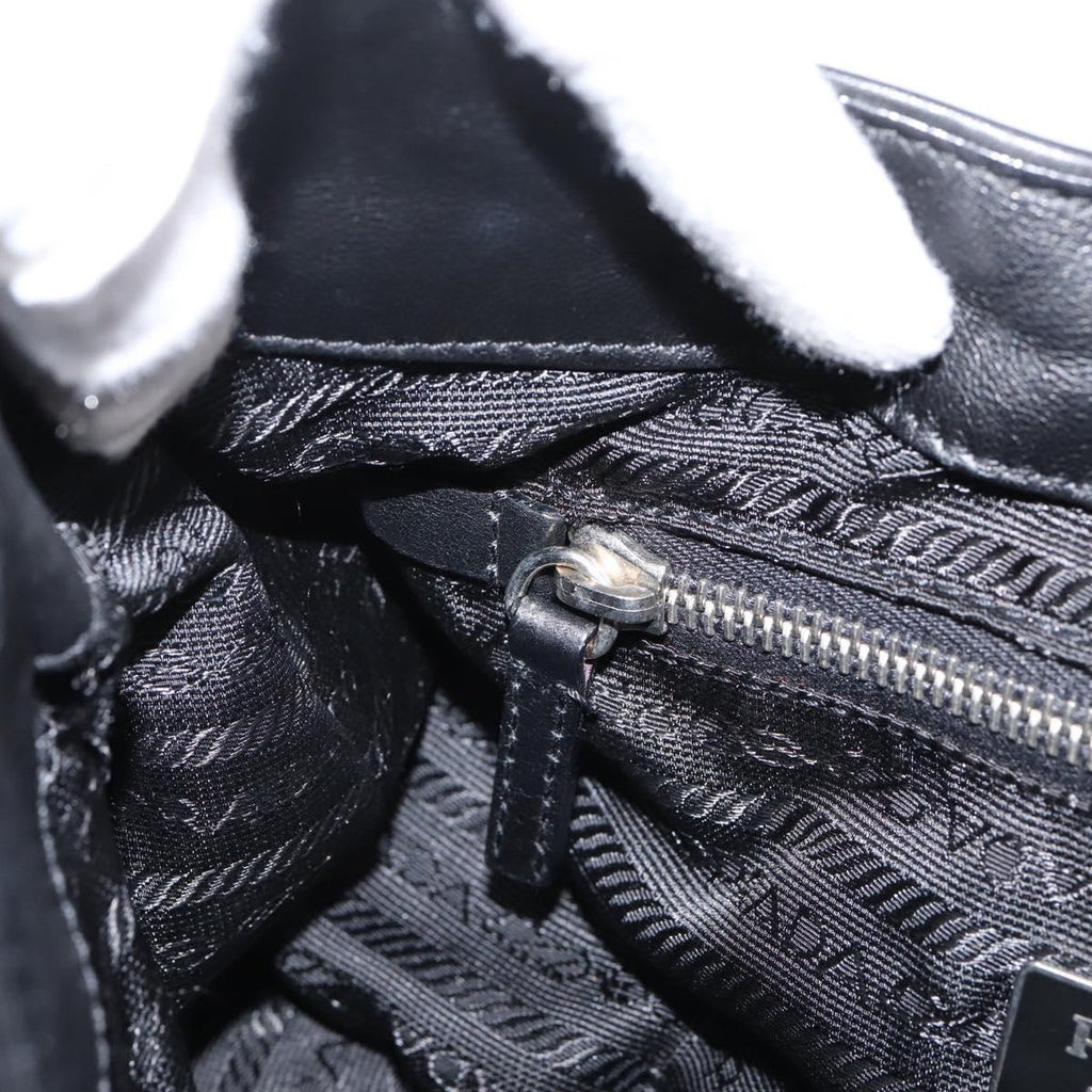 PRADA Shoulder Bag Leather Black Silver Auth BA15920M