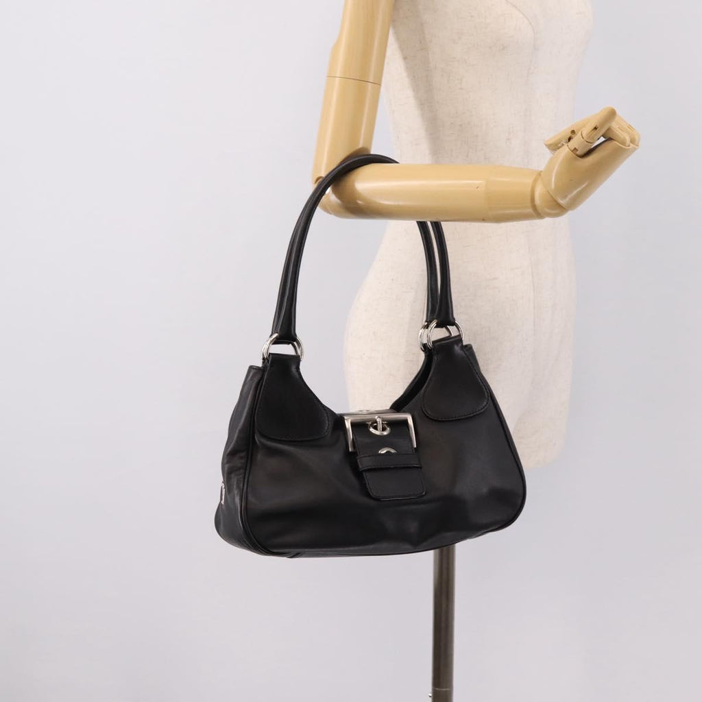 PRADA Shoulder Bag Leather Black Silver Auth BA15920M