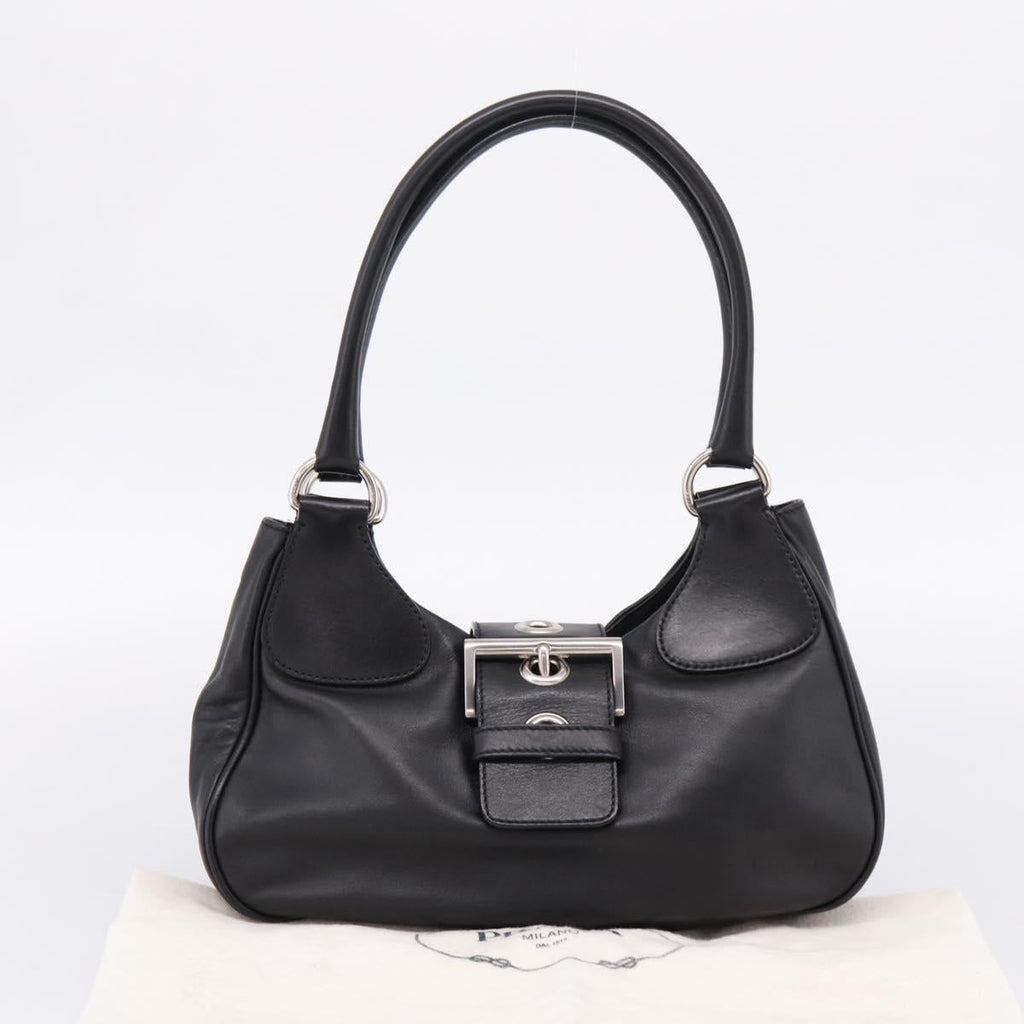 PRADA Shoulder Bag Leather Black Silver Auth BA15920M