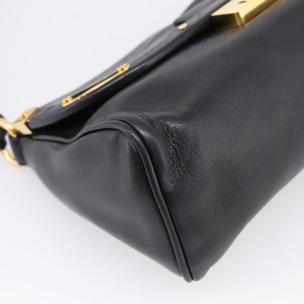 PRADA Shoulder Bag Leather Black Gold Auth BA15922M