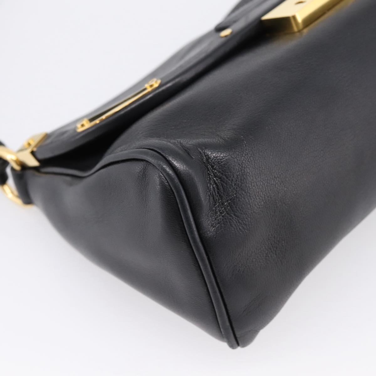 PRADA Shoulder Bag Leather Black Gold Auth BA15922M