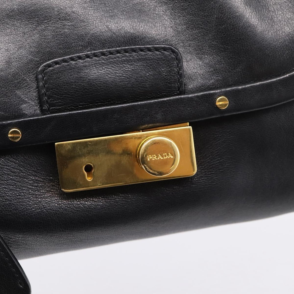 PRADA Shoulder Bag Leather Black Gold Auth BA15922M