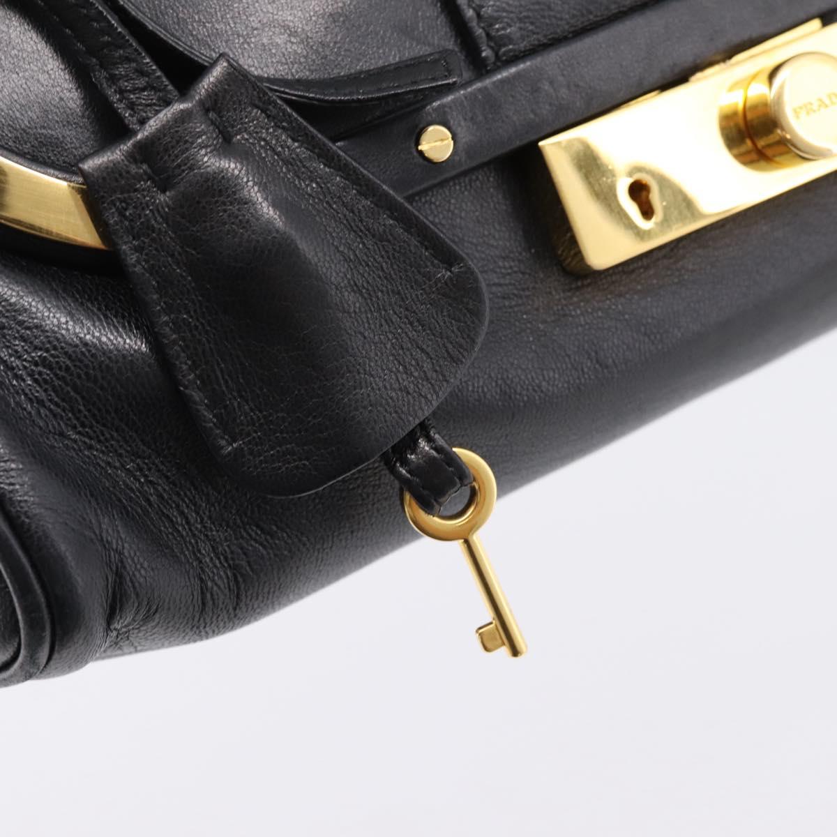 PRADA Shoulder Bag Leather Black Gold Auth BA15922M