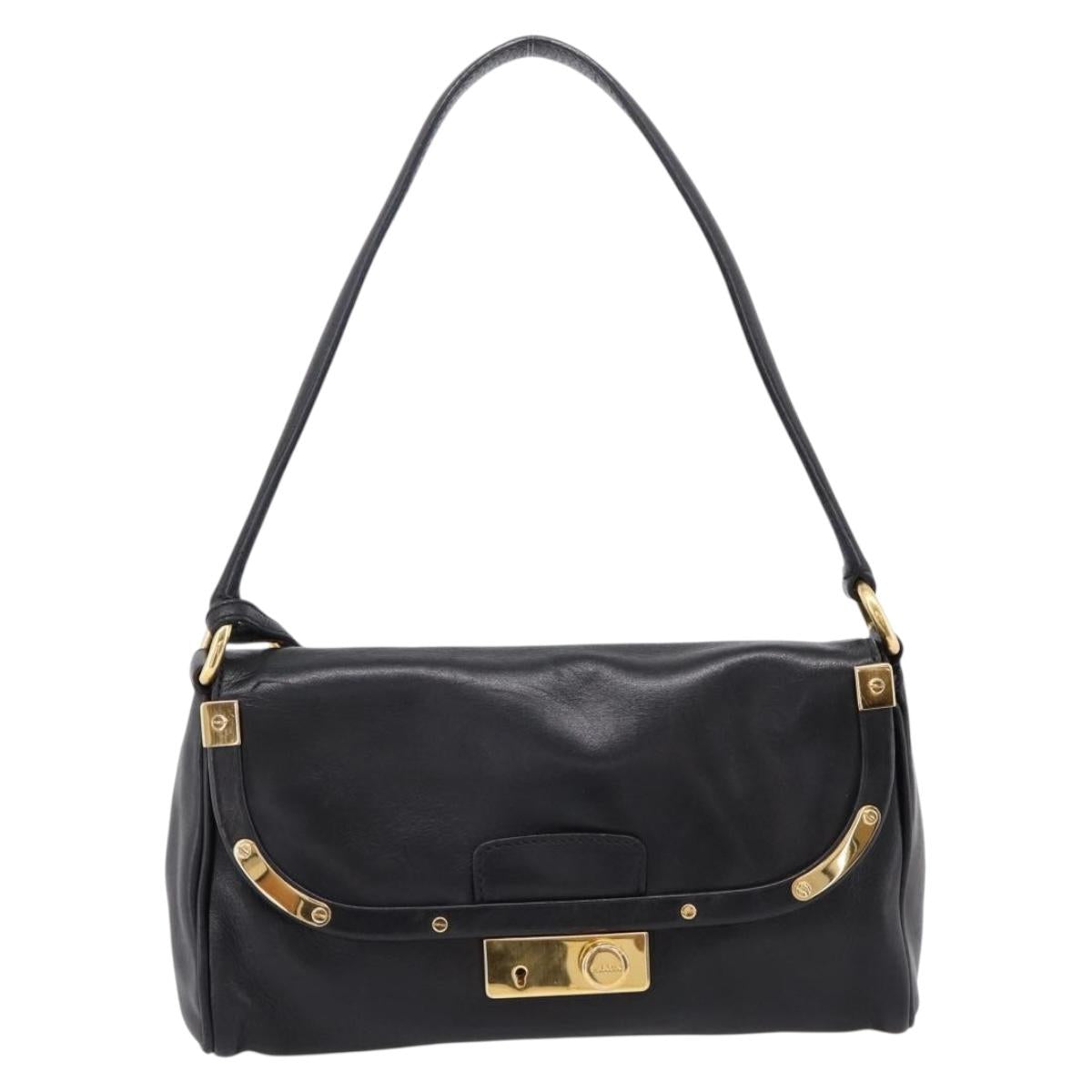PRADA Shoulder Bag Leather Black Gold Auth BA15922M