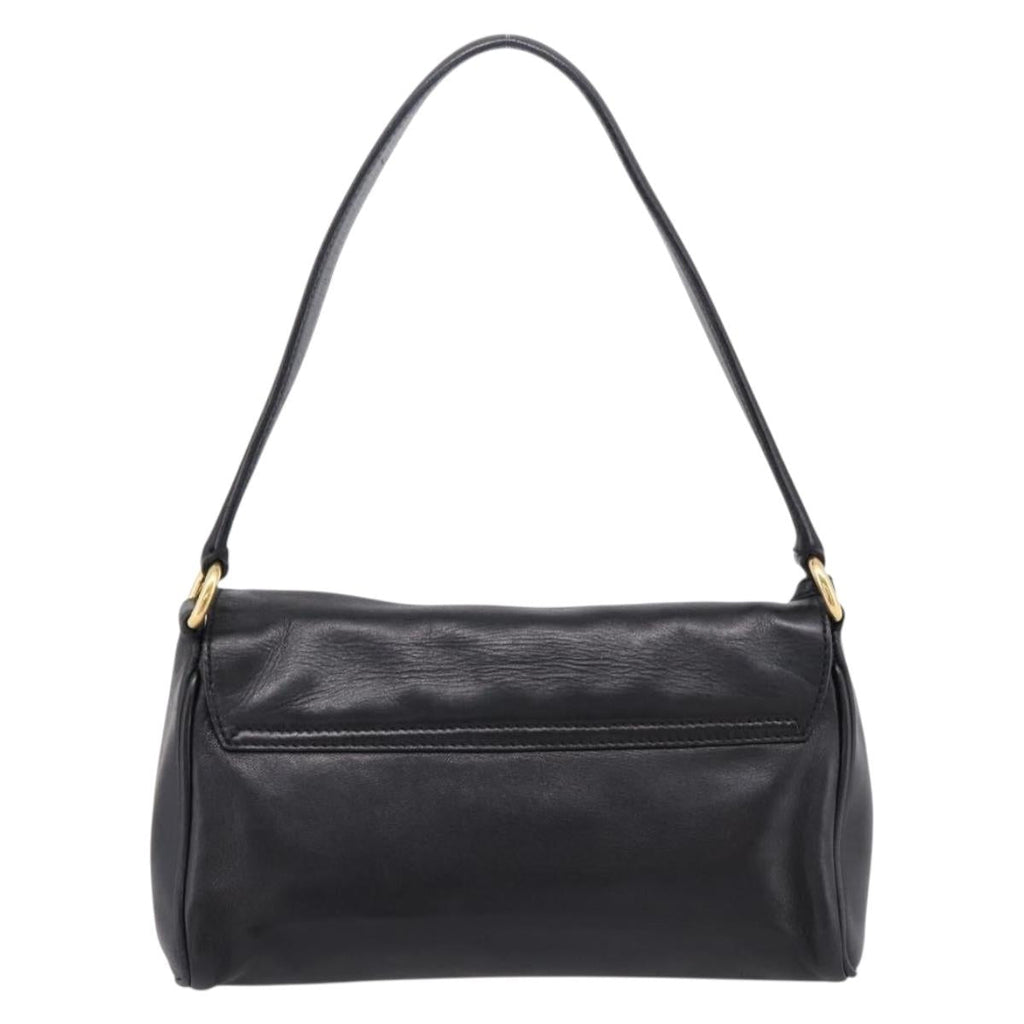 PRADA Shoulder Bag Leather Black Gold Auth BA15922M