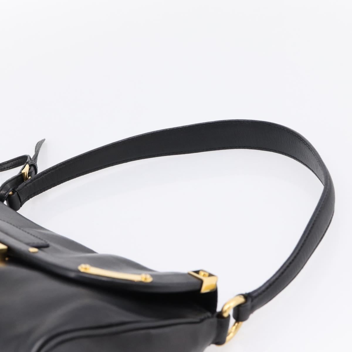 PRADA Shoulder Bag Leather Black Gold Auth BA15922M