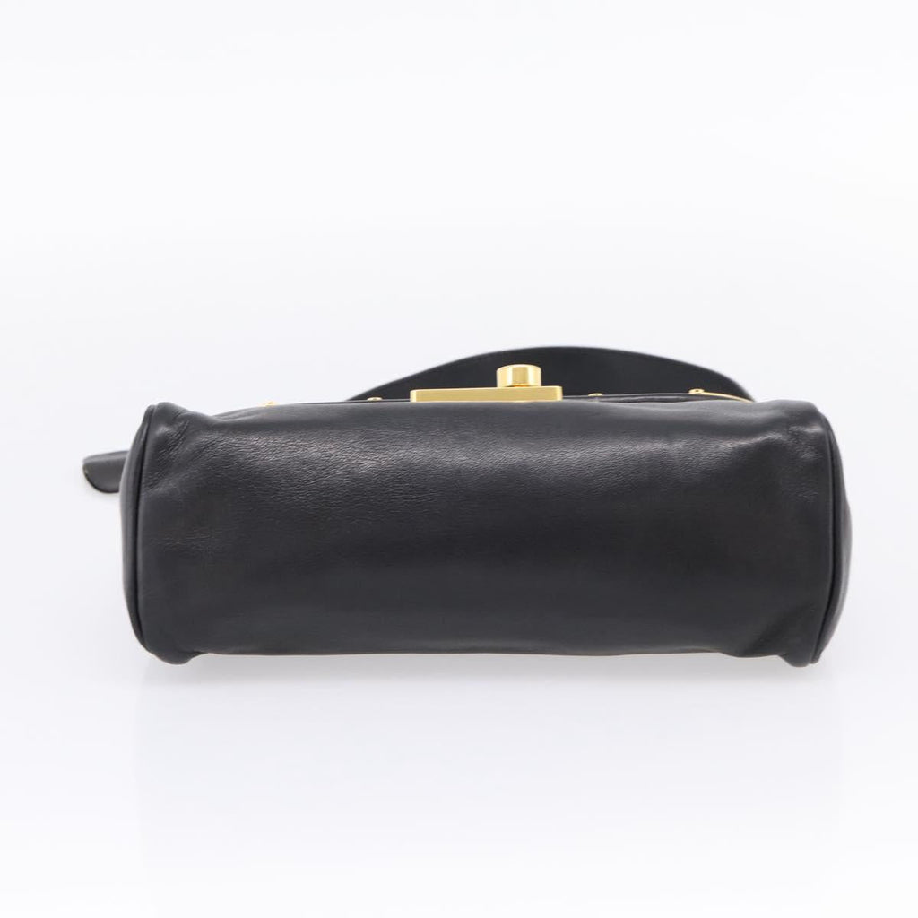 PRADA Shoulder Bag Leather Black Gold Auth BA15922M