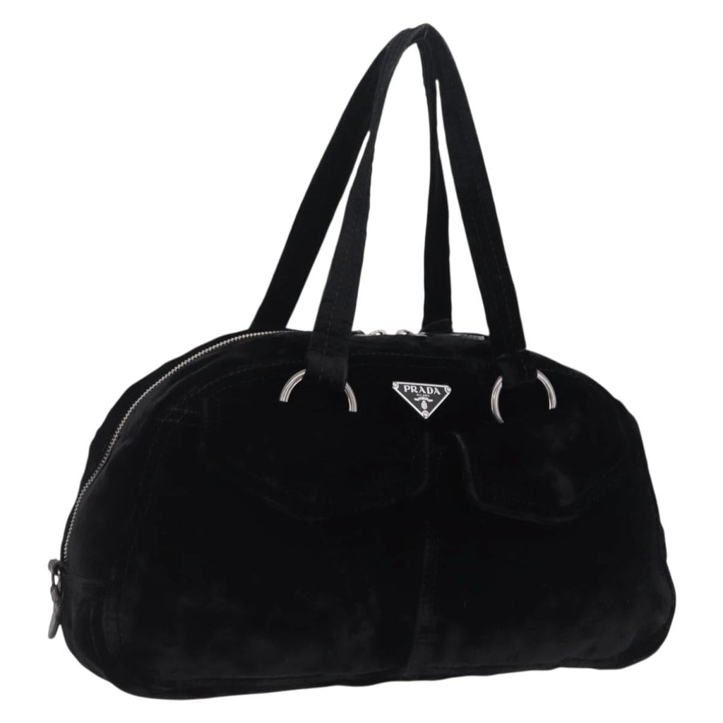 PRADA Hand Bag Velor Black Silver Auth BA15923V
