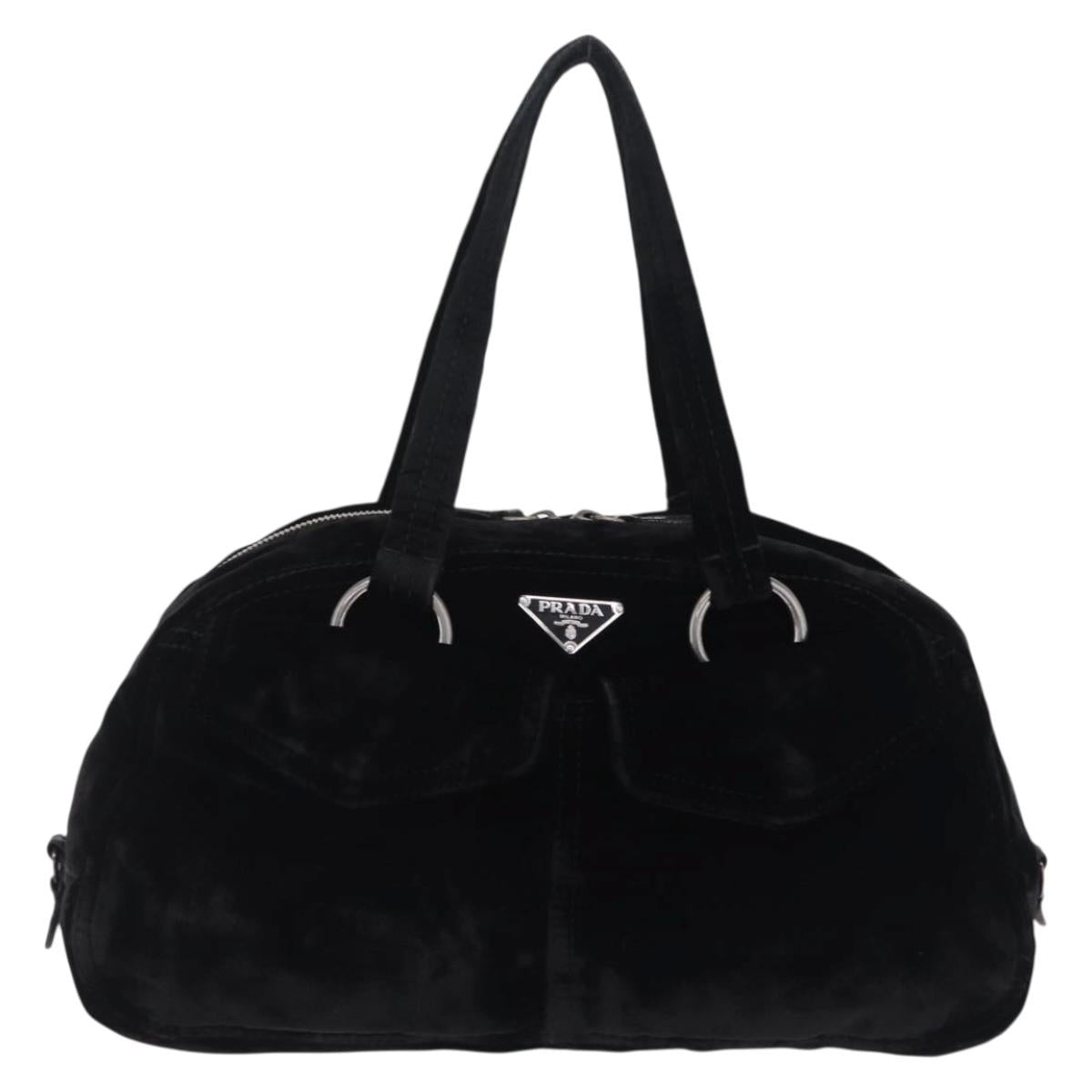 PRADA Hand Bag Velor Black Silver Auth BA15923V