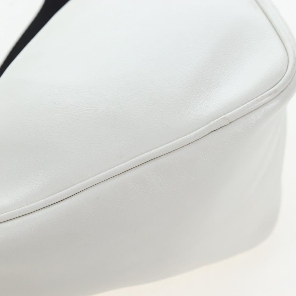 PRADA Shoulder Bag Leather White Silver Auth BA16048M