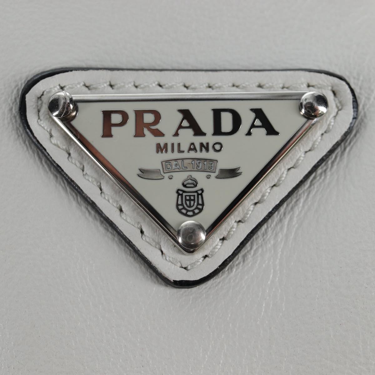 PRADA Shoulder Bag Leather White Silver Auth BA16048M
