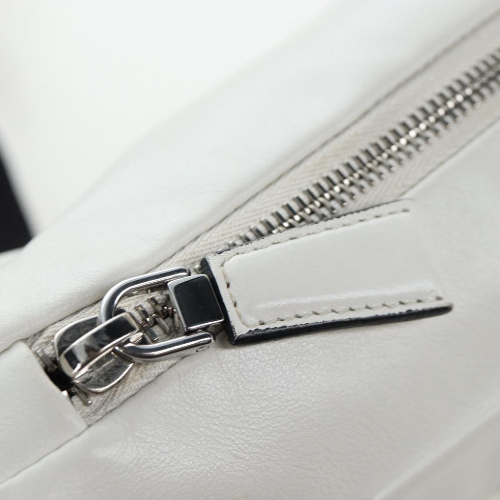 PRADA Shoulder Bag Leather White Silver Auth BA16048M