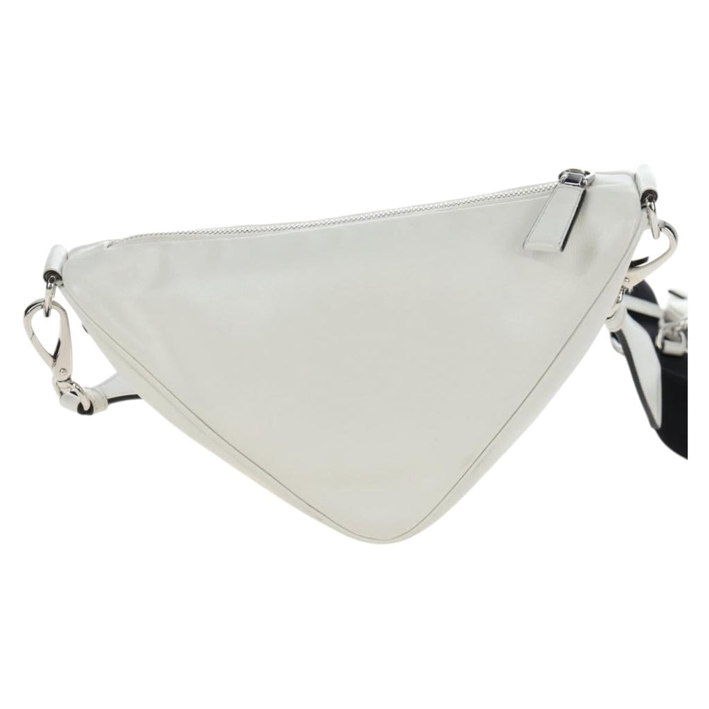 PRADA Shoulder Bag Leather White Silver Auth BA16048M