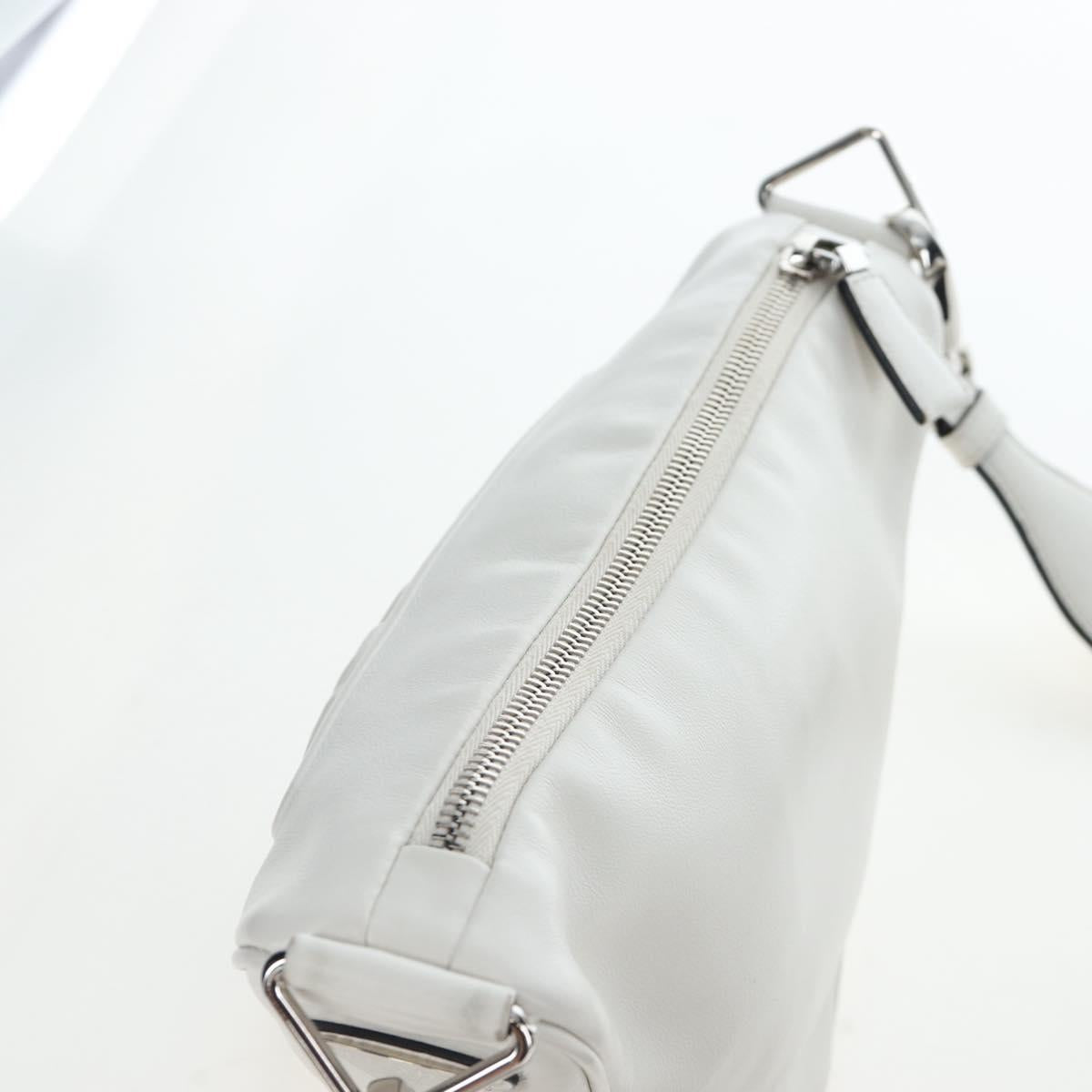 PRADA Shoulder Bag Leather White Silver Auth BA16048M