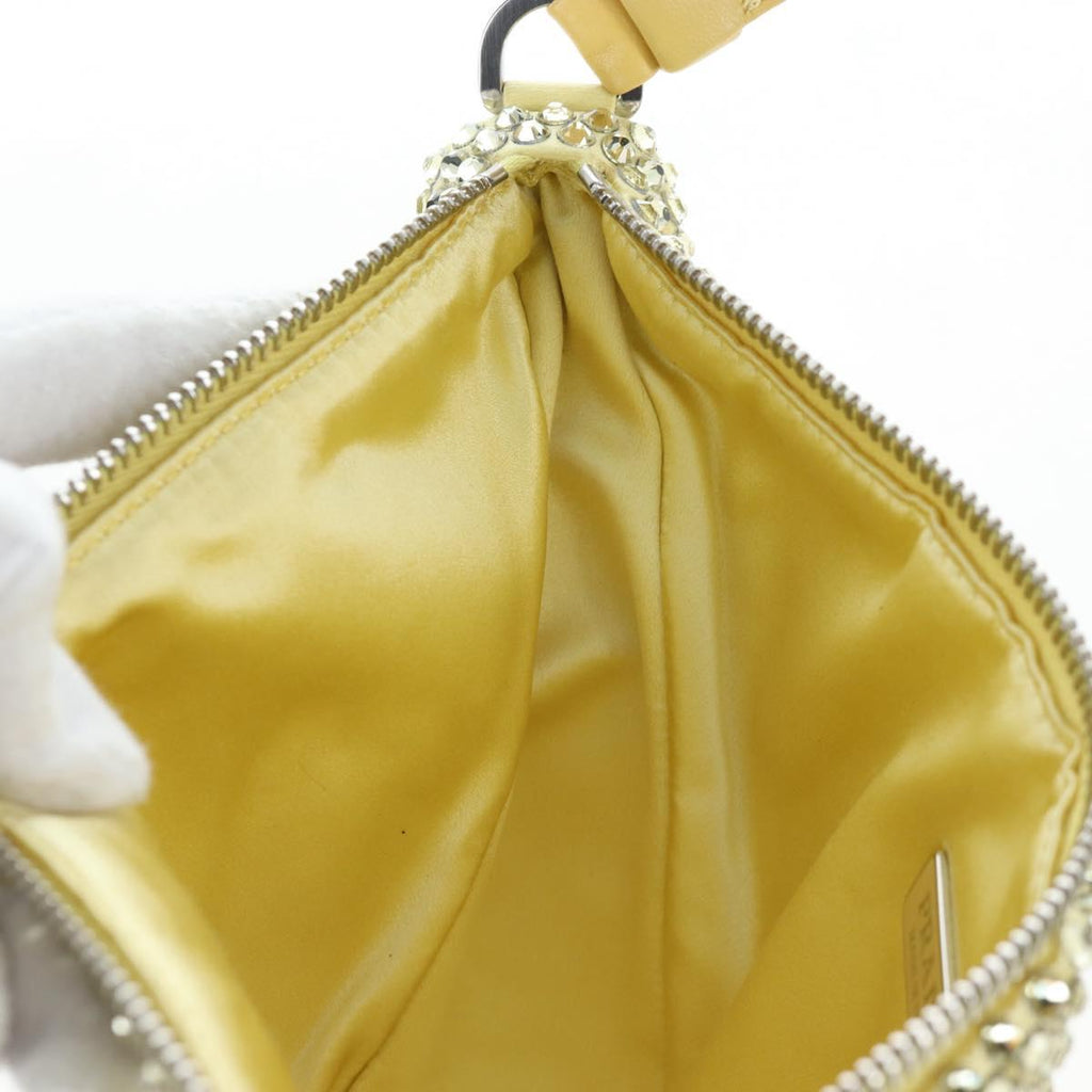 PRADA Shoulder Bag Satin Rhinestones Gold Auth BA16050M