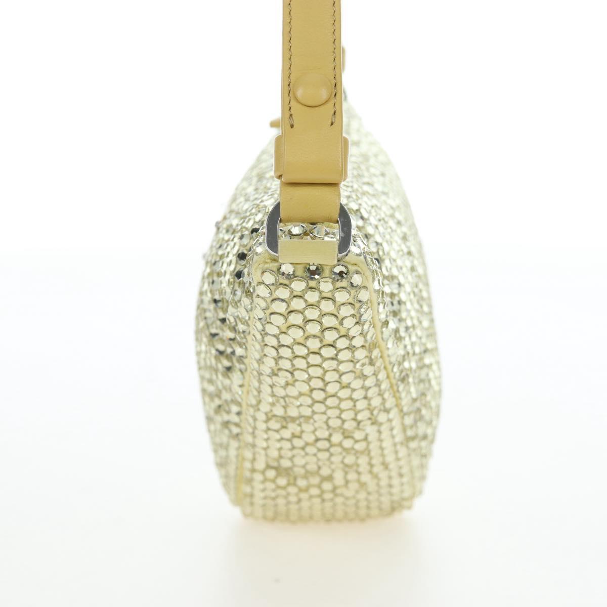PRADA Shoulder Bag Satin Rhinestones Gold Auth BA16050M