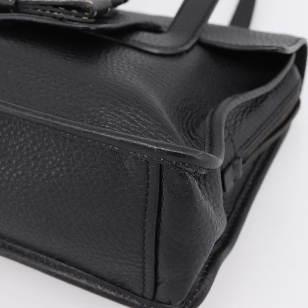 PRADA Tote Bag Leather Black Silver Auth BA16052A