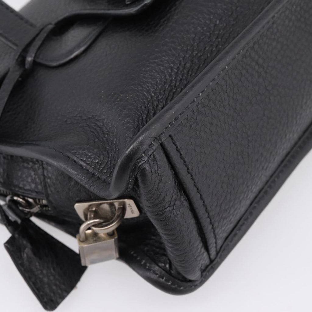 PRADA Tote Bag Leather Black Silver Auth BA16052A