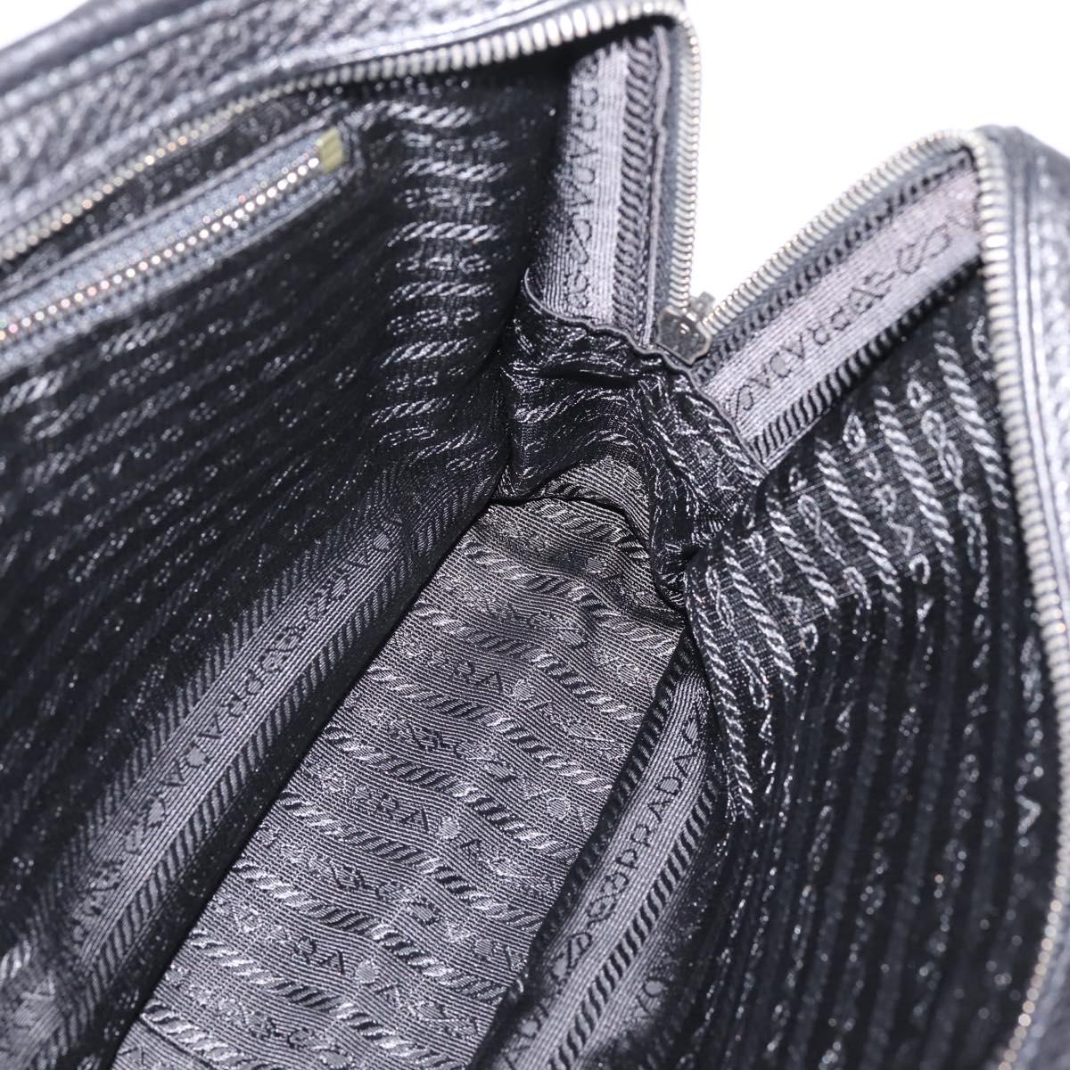 PRADA Tote Bag Leather Black Silver Auth BA16052A