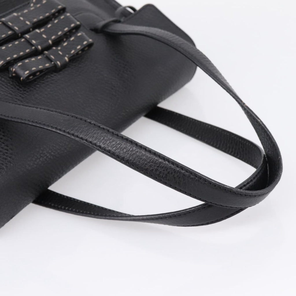 PRADA Tote Bag Leather Black Silver Auth BA16052A