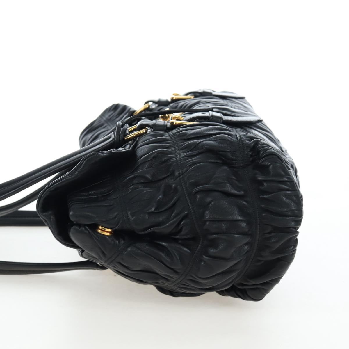 PRADA Gathered Tote Bag Leather Black Gold Auth BA16064SAV
