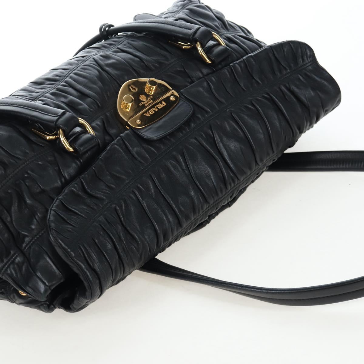PRADA Gathered Tote Bag Leather Black Gold Auth BA16064SAV