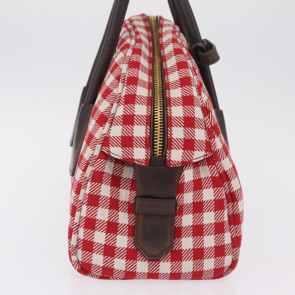 PRADA Hand Bag Canvas Red Gold Tone Auth BA16272V