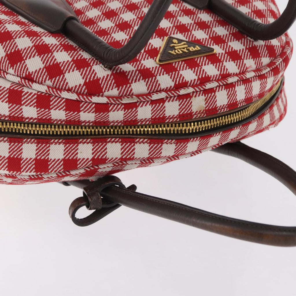 PRADA Hand Bag Canvas Red Gold Tone Auth BA16272V