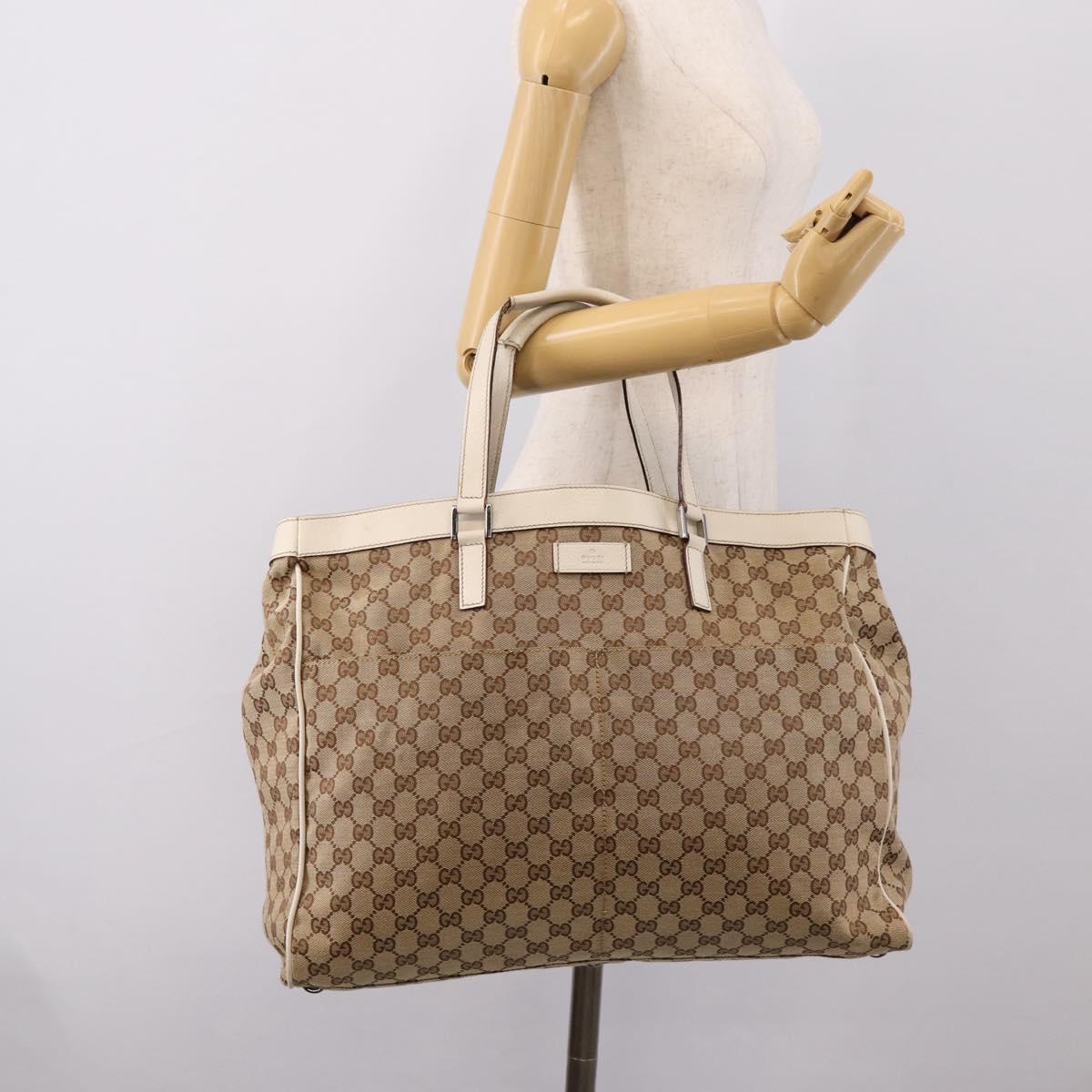 GUCCI GG Canvas Tote Bag Beige Silver 153213 Auth BA16315
