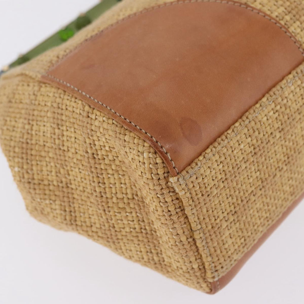 PRADA Chain Shoulder Bag Raffia Beige Gold Tone Auth BA16338V