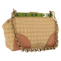 PRADA Chain Shoulder Bag Raffia Beige Gold Tone Auth BA16338V