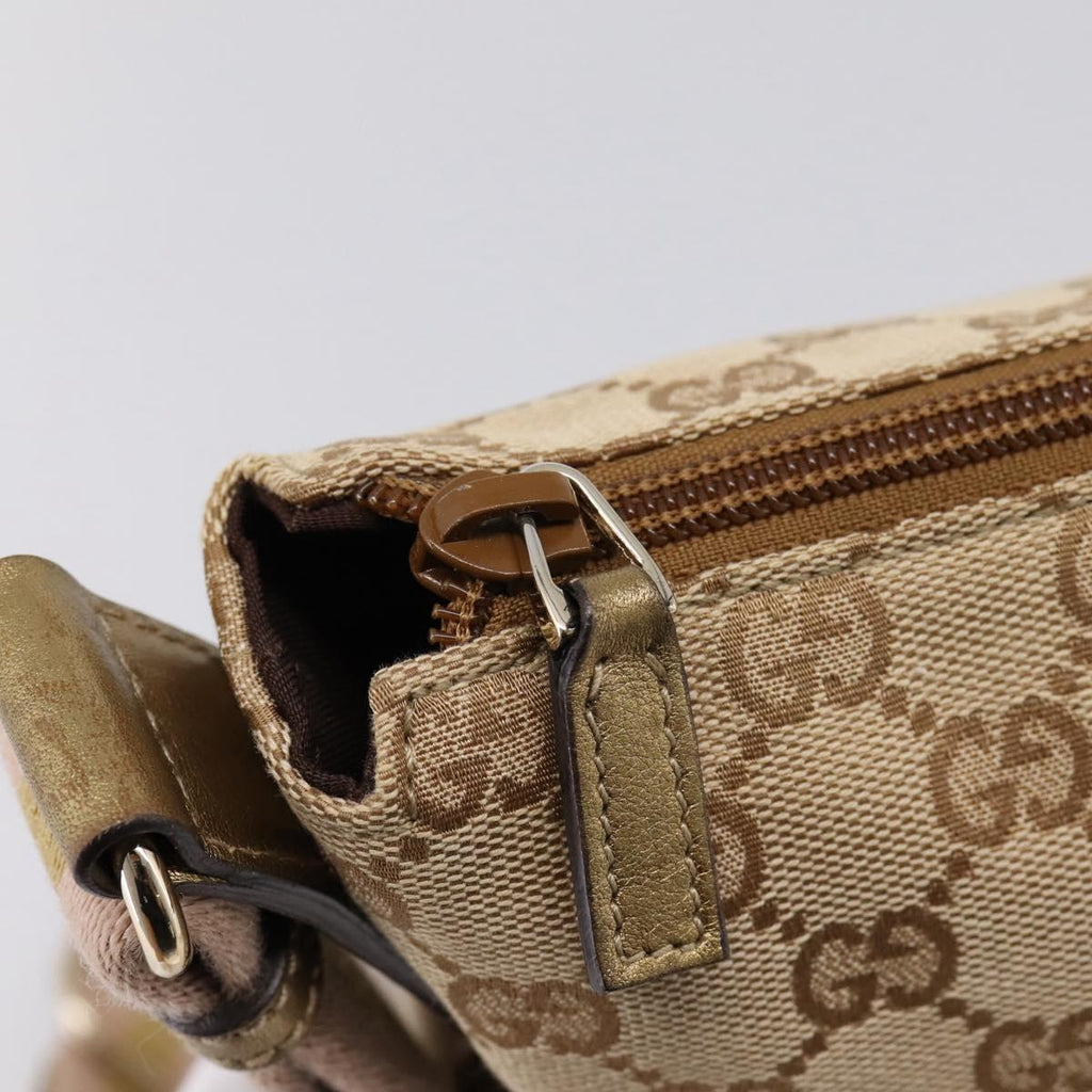 GUCCI GG Canvas Shoulder Bag Beige Gold Tone 145857 Auth BA16341A