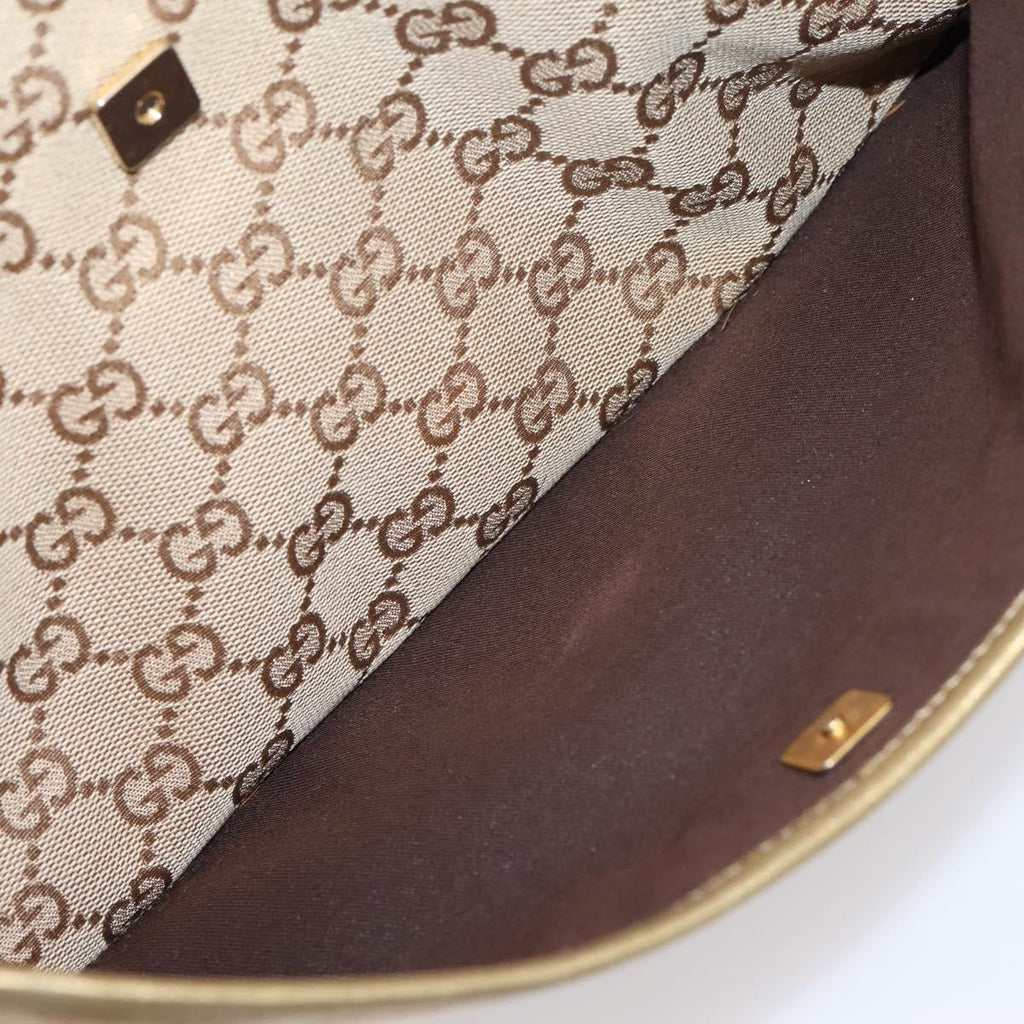 GUCCI GG Canvas Shoulder Bag Beige Gold Tone 145857 Auth BA16341A