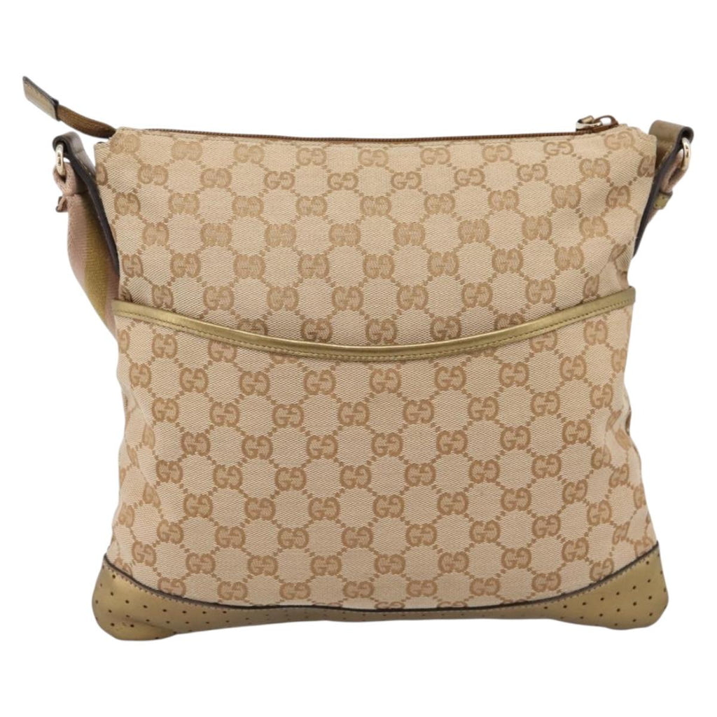 GUCCI GG Canvas Shoulder Bag Beige Gold Tone 145857 Auth BA16341A